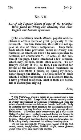 VII. List of popular names of Birds in Orkney,