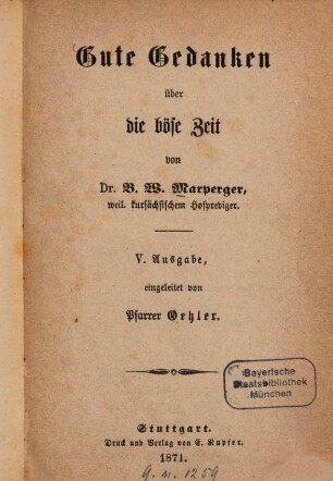 Gute Gedanken über die böse Zeit