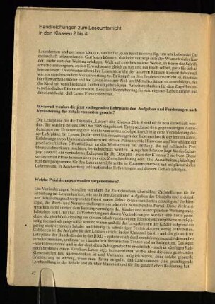 Handreichungen zum Leseunterricht in den Klassen 2 bis 4