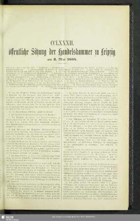 CCLXXXII. öffentliche Sitzung der Handelskammer zu Leipzig am 3. Mai 1898