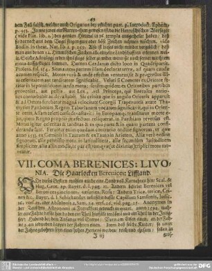 VII. Coma Berenices: Livonia. Die Haarlocken Berenices: Liffland
