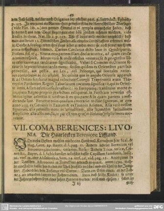 VII. Coma Berenices: Livonia. Die Haarlocken Berenices: Liffland