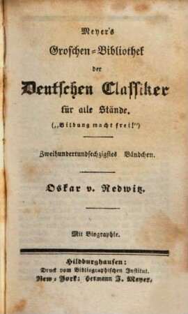 Oskar v. Redwitz : mit Biographie