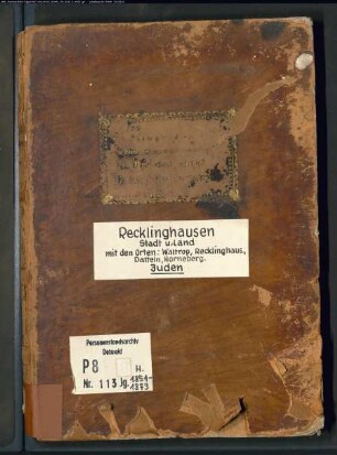 Zivilstandsregister der Kreisgerichtsdeputation Recklinghausen mit den Orten Recklinghausen, Ahsen, Datteln, Horneburg, Waltrop (H 1851-1873) (Gemeinde: Recklinghausen, Stadt)