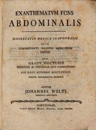 Exanthematum fons abdominalis : dissertatio medica inauguralis