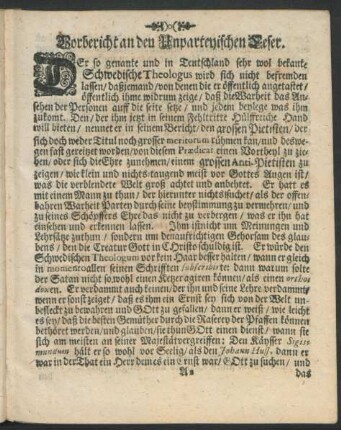 Vorbericht an den Unparteyischen Leser.