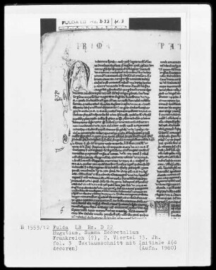 Hugutius, Summa Decretalium — Initiale A(d decorem), Folio 3recto