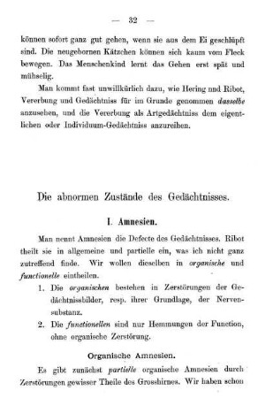 Die abnormen Zustände des Gedächtnisses.
