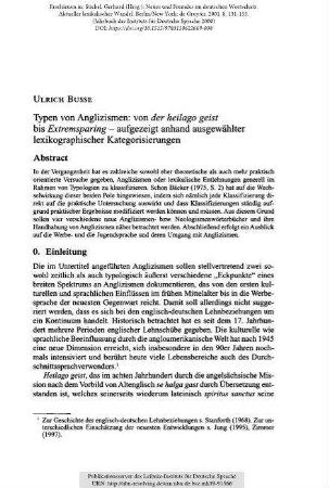 Typen von Anglizismen: von der heilago geist bis Extremsparing – aufgezeigt anhand ausgewählter lexikographischer Kategorisierungen