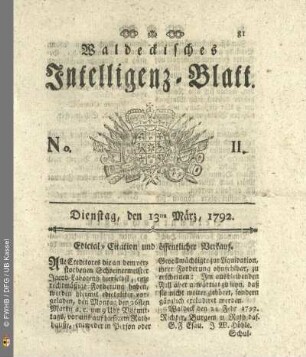 No. 11. Dienstag, den 13ten Maerz, 1792