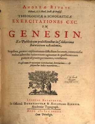 Theologicae et scholasticae exercitationes CXC in Genesin