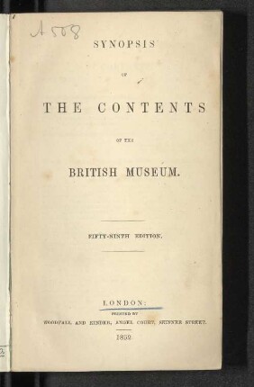 Synopsis of the contents of the British Museum