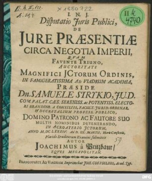 Disputatio Iuris Publici, De Iure Praesentiae Circa Negotia Imperii