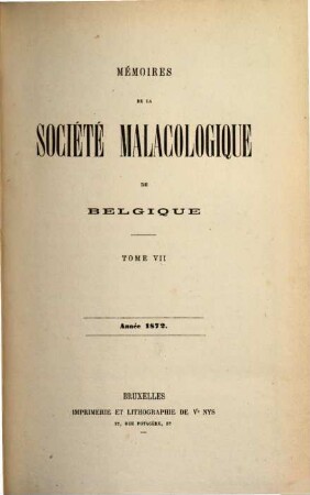 Annales de la Société Royale Malacologique de Belgique. 7, 7. 1872