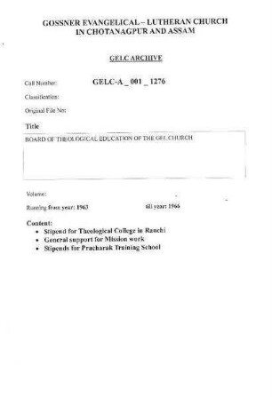 BOARD OF THEOLOGICAL EDUCATION OF THE GEL CHURCH