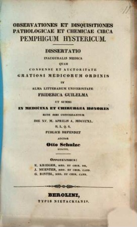 Observationes et disquisitiones pathologicae et chemicae circa pemphigum hystericum : diss. inaug. med.