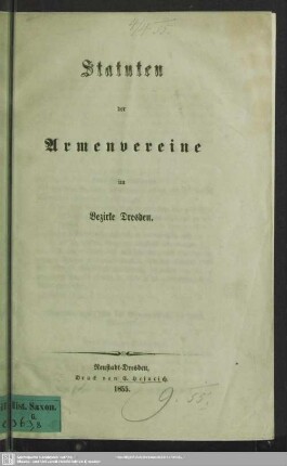 Statuten der Armenvereine im Bezirke Dresden
