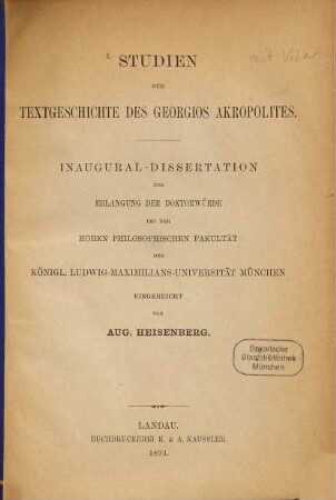 Studien zur Textgeschichte des Georgios Akropolites