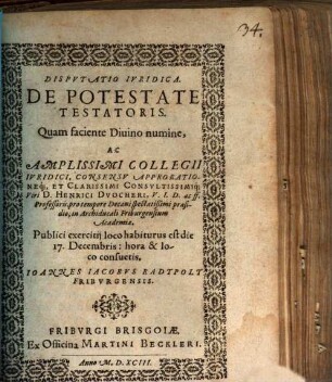 Disp. iur. de potestate testatoris