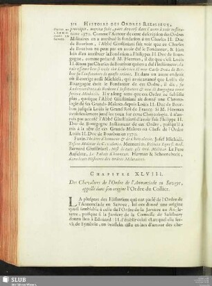 Chapitre XLVIII. Des Chevaliers de l’Ordre de l’Annonciade en Savoye, appellé dans son origine l’Ordre du Collier