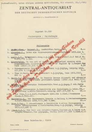 Nr. 290: Philosophie/Psychologie