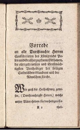 Vorrede an alle Durchlauchte Herren Conföderirten ...