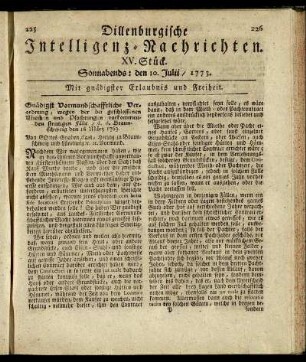 XV. Stück. Sonnabends: den 10. Julii / 1773.