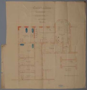 Cottbus: Krankenhaus, Erdgeschoss-Grundriss des Hauptgebäudes der Badeanlage im Maßstab 1:50