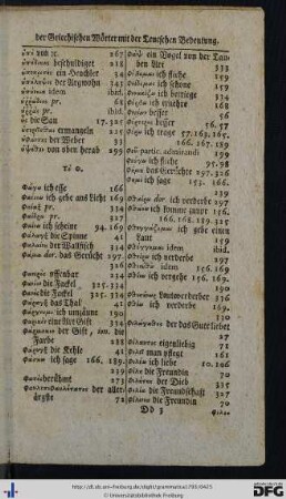 Das dritte Register der Griechischen Wörter mit beygefügter Teutschen Bedeutung [Fortsetzung].