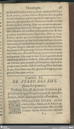 Caput II. De Verbo Dei Sive sacra Scriptura
