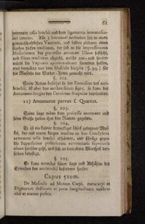 Caput 5tum. De Musculis ad Motum Carpi, metacarpi et Digitorum destinatis et juxta longitudinem antibrachii et manus positis.