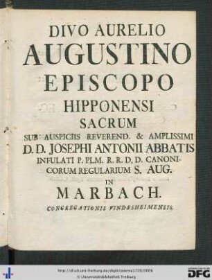 Divo Aurelio Augustino Episcopo Hipponensi ...