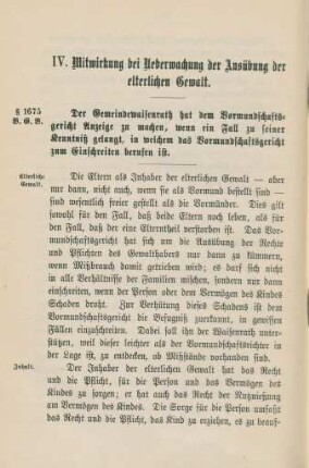 IV. Mitwirkung bei Ueberwachung der Ausübung der elterlichen Gewalt.