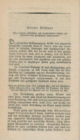 Dritter Abschnitt. Die ehelichen, älterlichen und hausherrlichen Rechte und Pflichten nach Preußischen Landesgesetzen.