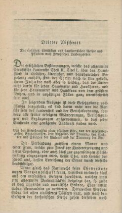 Dritter Abschnitt. Die ehelichen, älterlichen und hausherrlichen Rechte und Pflichten nach Preußischen Landesgesetzen.