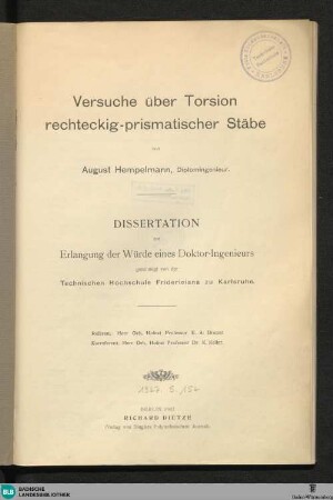 Versuche über Torsion rechteckig-prismatischer Stäbe