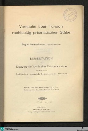 Versuche über Torsion rechteckig-prismatischer Stäbe
