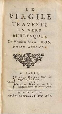 Le Virgile Travesti En Vers Burlesques De Monsieur Scarron, 2