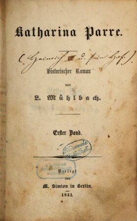 Katharina Parre : Historischer Roman von L. Mühlbach, 1
