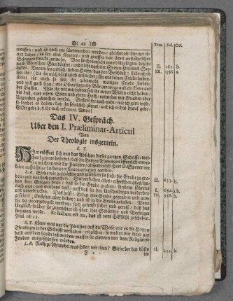 Das IV. Gespräch. Uber den I. Praeliminar-Articul