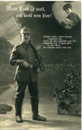 Postkarte mit Soldaten-Liebesmotiv und Vers
