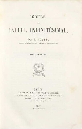 Cours de calcul infinitésimal, 1.