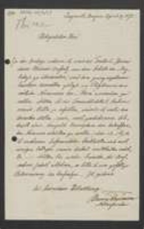 Brief von Felix von Thümen an Unbekannt