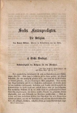 Die Religion : sechs Fasten-Predigten