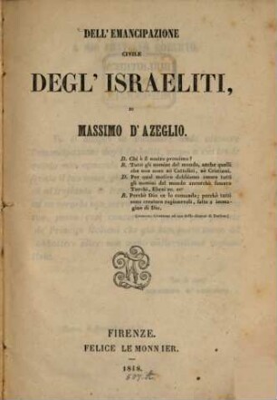 Dell' emancipazione civile degl' Israeliti
