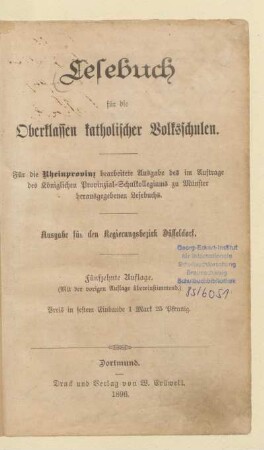Lesebuch für die Oberklassen katholischer Volksschulen