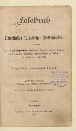 Lesebuch für die Oberklassen katholischer Volksschulen