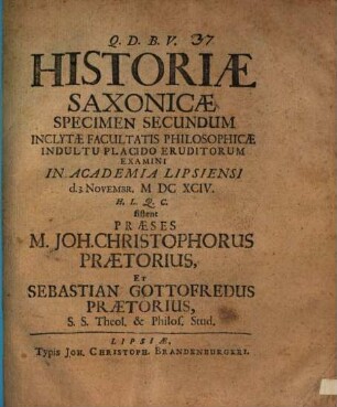 Historiae Saxonicae specimen II.