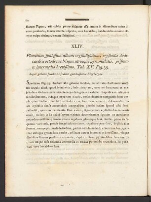 XLIV. Plumbum spatosum album crystallisatum, crystallis dodecaedris octodecaedrisque utrinque pyramidatis, ... Tab. XV. Fig. 35
