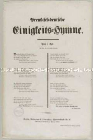 Maueranschlag: Preußisch-deutsche Einigkeits-Hymne. Gedicht von Mankiewitz; undatiert